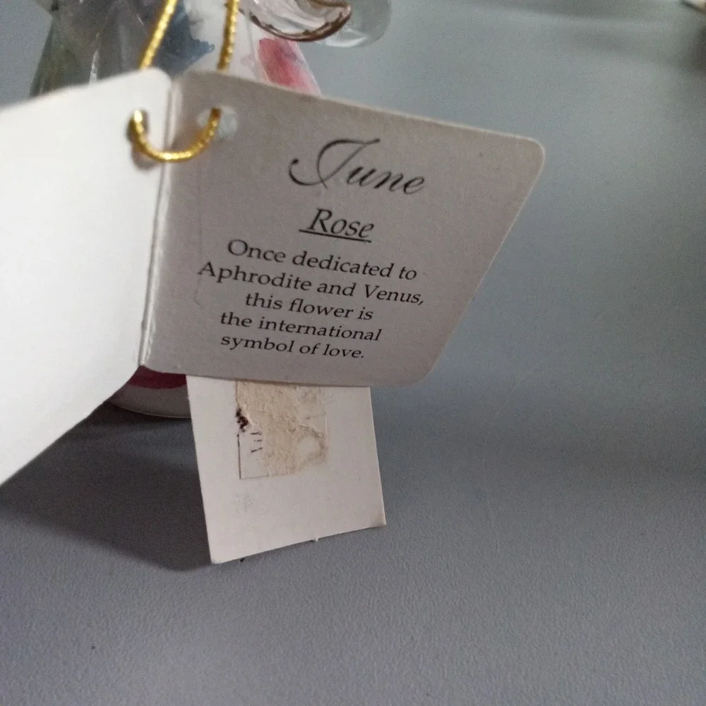 Russ Berrie Angel of the Month June Glass Figurine Rose Ornament 3 inch 15915